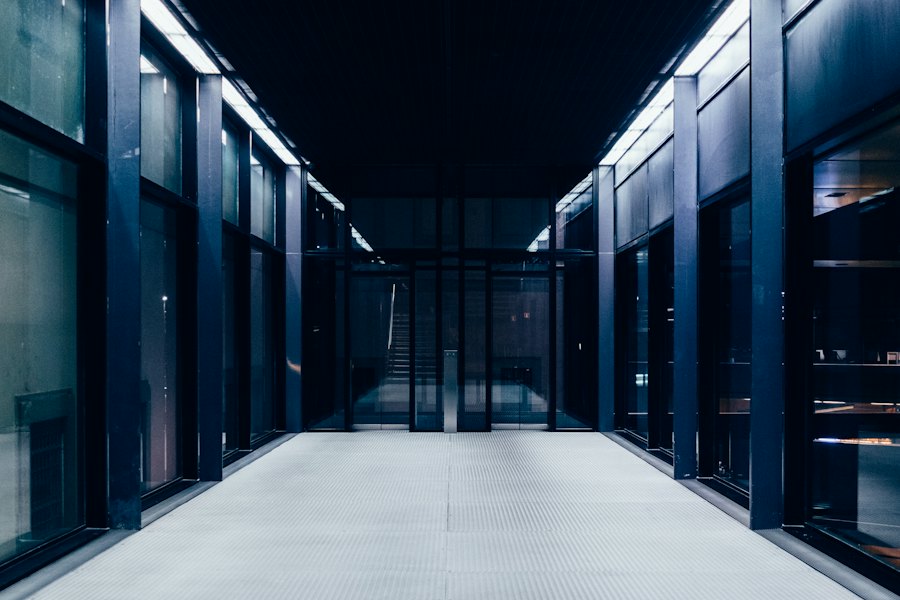 Data center corridor lined with servers